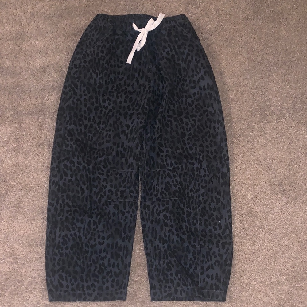 Black Leopard Print Drawstring Jeans